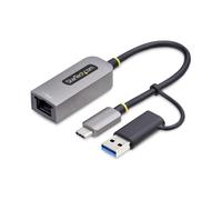 StarTech.com Adattatore da USB-C a Ethernet con dongle USB-A, 10/100/1000Mbps, USB GbE, Cavo Integrato da 15cm, LED di Stato