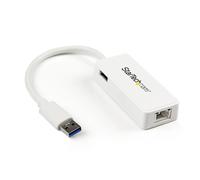 StarTech.com Adattatore USB 3.0 a Ethernet Gigabit [RJ45] - Scheda di rete NIC esterna con porta USB integrata - Bianco (USB TO