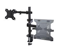 StarTech.com Braccio Monitor da Scrivania con Ripiano VESA Ventilato per Laptop (4.5kg) e Display fino a 32" (8kg), Nero, Supporto/Staffa per Notebook e Monitor VESA regolabile Morsetto a C/Foro Passa