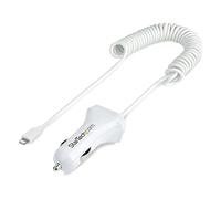 StarTechcom Caricatore da auto a due porte USB con cavo Lightning a spirale integrato da 1m Adattatore accendisigari USB per