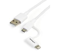 StarTech.com Cavo di ricarica 2 in 1 da 1 m - Da USB a Lightning o Micro-USB per iPhone / iPad / iPod / Android - Certificato MFi - Caricabatterie multi-telefono - USB 2.0, colore Bianco