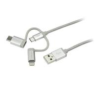 StarTech.com Cavo di ricarica multiplo USB da 1m - Adattatore da USB a Micro-USB o USB-C o Lightning per iPhone / iPad / iPod / Android - Certificato Apple MFi - Caricatore USB 3 in 1 - Intrecciato
