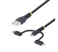 StarTech.com Cavo di ricarica USB robusto da 1 m, da USB a Lightning/Micro-USB/USB-C, certificato Apple MFi, manicotto in aramide, cavo di ricarica USB universale 3 in 1 per iPhone/iPad/Android - Nouv