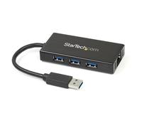 StarTech.com Hub USB 3.0 [5Gbps] a 3 porte portatile con NIC Gigabit Ethernet - In alluminio con cavo integrato (3 PORT USB HUB