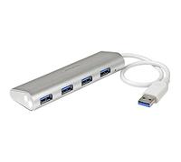 StarTech.com Hub USB 3.0 (5Gbps) a 4 porte compatto e portatile con cavo integrato, Hub USB in alluminio ottima per MacBook, Argento (ST43004UA)