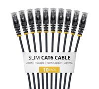 StarTech Cavo Ethernet CAT6 Slim da 25 cm Nero, Confezione da 10, Snagless RJ45 LSZH, Cavo Patch di Rete Sottile 28AWG in Rame Puro