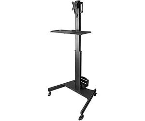 StarTech.com Scrivania sit stand - Postazione di lavoro mobile con supporto per monitor, CPU/PC, ripiano per tastiera - Carrello ergonomico per computer da tavolo regolabile in su ruote (WKSTNCART)