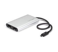 StarTech.com TB32DP2T Adatt. DisplayPort a Thunderbolt 3 4K 60Hz, Certificato Thunderbolt 3, Convertitore video DisplayPort 1.2 per doppio monitor, per Mac e Windows, Doppio DisplayPort 4K, argento