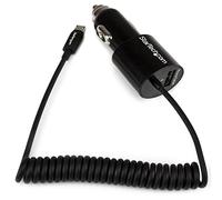 StarTech.com USBUB2PCARB Caricatore Accendisigari da Auto a Doppia Presa con Cavo Micro-USB e Porta USB, Alta Potenza 21 W, 4.2 A, Nero/Antracite