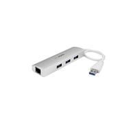 STARTECH Hub USB 3.0 portatile - 3 porte con cavo integrato - Concentratore USB 3.0 con Gigabit Ethernet - Alluminio