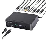 StarTech.com Switch KVM USB C, DisplayPort a 2 porte con video HDR 4K 60Hz UHD, Audio da 3,5 mm, Hub 4x HID e 2x 3.0 tipo A 5Gbps, Commutazione Hot Key, Compatibile Thunderbolt 3 4 [SV231DPUCA]