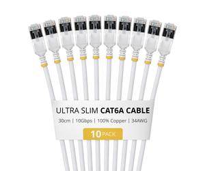 StarTechcom White Ultra Slim Cat6A 10 Pack Cavo Rete FTP 0,3 6ASTP34WHS30CM10PK