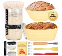 Starter kit di lievito naturale, barattolo di pasta madre da 963,9 g, 2 cestini per la lievitazione del pane, termometro, monitoraggio del tempo di alimentazione, raschietto in metallo, facile da