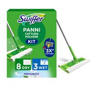 Starter Kit Manico Scopa 8 Panni Pavimenti 3 Lavapavimenti Cattura Polvere e