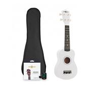 Starter Pacchetto Ukulele Soprano Bianco di Gear4music, con accordatore a clip, custodia e Corde