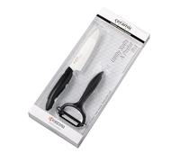 Starter Set Kyocera di coltelli in Ceramica Composto da Lama di Coltello Universale da 11 cm e pelapatate, Lama in Ceramica di Zirconia, levigata a Mano, Estremamente affilata, Nera