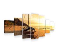 Startonight Grande Quadro su Tela Barca sulla spiaggia al tramonto, Stampe Incorniciato e Pronta da Appendere Design Moderno Arredamento Arte Formato XXL Multipannello di 7 Parti 100 x 240 CM