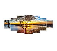 Startonight Grande Quadro su Vetro Acrilico - Alba sul Lago - Moderno Stampa xxl di 7 Parti 90 x 240 cm