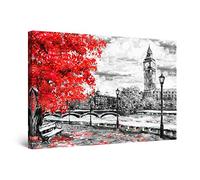 Startonight Quadro su Tela Albero Rosso e Big Ben di Londra - Quadri Moderni Astratti - Stampe Camere da Letto Stampe Incorniciate 60x90 cm, Decorazione Parete, Idea Regalo Elegante Luminoso