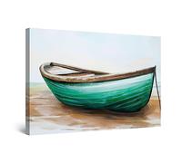 Startonight Quadro su Tela Barca Verde sulla Spiaggia, Grandi Quadri Moderni Stampe Grande per Soggiorno Stampe Incorniciate 80x120 cm, Decorazione Parete, Idea Regalo Elegante Luminoso al Buio