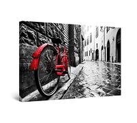 Startonight Quadro su Tela Bianco e Nero Bicicletta Rossa, Stampe Incorniciato e Pronta da Appendere Design Moderno Arredamento Arte Fotografia Grande Formato 80 x 120 cm Luminoso al Buio