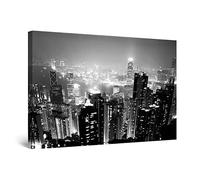 Startonight Quadro su Tela Bianco e Nero Hong Kong, Stampe Incorniciato e Pronta da Appendere Design Moderno Arredamento Arte Fotografia Grande Formato 80 x 120 cm Luminoso al Buio