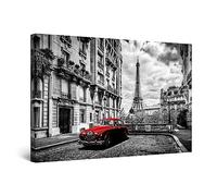 Startonight Quadro su Tela Bianco e Nero L'auto Rossa a Parigi, Stampe Incorniciato e Pronta da Appendere Design Moderno Arredamento Arte Fotografia Grande Formato 80 x 120 cm Luminoso al Buio