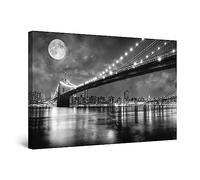 Startonight Quadro su Tela Bianco e Nero Ponte di Brooklyn, Stampe Incorniciato e Pronta da Appendere Design Moderno Arredamento Arte Fotografia Grande Formato 80 x 120 cm Luminoso al Buio