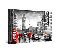 Startonight Quadro su Tela Big Ben London Nero Bianco Rosso - Grandi Quadri Moderni Paesaggio - Stampe Grande per Soggiorno Stampe Incorniciate 80x120 cm, Decorazione Parete, Idea Regalo