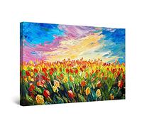 Startonight Quadro su Tela Campo di Tulipani Gialli Rossi - Grandi Quadri Moderni Fiori - Stampe Grande per Soggiorno Stampe Incorniciate 80x120 cm, Decorazione Parete, Idea Regalo Elegante