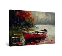 Startonight Quadro su Tela Decoro Rosso del Lago della Barca, Stampe Incorniciato e Pronta da Appendere Design Moderno Arredamento Arte Fotografia Grande Formato 60 x 90 cm Luminoso al Buio