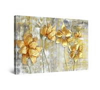 Startonight Quadro su Tela Fiori d'oro Grunge - Grandi Quadri Moderni Astratti - Stampe Grande per Soggiorno Stampe Incorniciate 80x120 cm, Decorazione Parete, Idea Regalo Elegante Luminoso al Buio