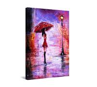 Startonight Quadro su Tela Giorno di Pioggia Viola, Donna e Ombrello Rosso - Quadri Moderni Astratti Stampe Camere da Letto Stampe Incorniciate 60x90 cm, Decorazione Parete, Idea Regalo Elegante