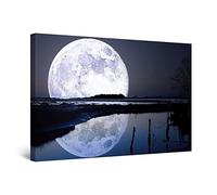 Startonight Quadro su Tela La Luna Piena d'acqua, Quadri Moderni Paesaggio Stampe Camere da Letto Stampe Incorniciate 60x90 cm, Decorazione Parete, Idea Regalo Elegante Luminoso al Buio