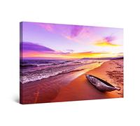 Startonight Quadro su Tela Mattina della Spiaggia Alba Porpora e Barca - Quadri Moderni Paesaggio - Stampe Camere da Letto Stampe Incorniciate 60x90 cm, Decorazione Parete, Idea Regalo Elegante