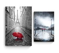 Startonight Quadro su Tela | Ombrelli Rossi Amore Bianco e Nero | Parigi e Coppia sotto la Pioggia | Compra Uno e Prendi Due