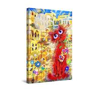 Startonight Quadro su Tela Simpatico Gatto Rosso Divertente, Dipinto per Bambini - Grandi Quadri Moderni Animali - Stampe Grande per Soggiorno Stampe Incorniciate 80x120 cm, Idea Regalo Elegante