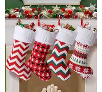 STARTONYOU Set di 4 calze di Babbo Natale grandi da riempire, calze di Natale, sacchetti regalo per albero di Natale, decorazione natalizia