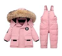 StarTreene Tuta da neve invernale per bambini e bambine, con cappuccio, giacca e pantaloni da neve, set da 2 pezzi, Rosa-2, 1-2 Years