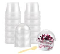 STARVAST 100 tazze da dessert con coperchio a cupola, 250 ml, tazze da dessert in plastica con 100 coperchi e 100 cucchiai, tazza da dessert riutilizzabile per mousse crema al cioccolato mousse