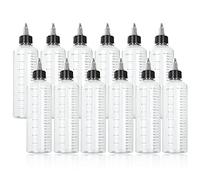 STARVAST 12 bottiglie di distribuzione da 250 ml, graduate con tappo a torsione nero, bottiglie di compressione vuote in plastica con scala per liquidi, inchiostri, oli