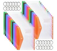 STARVAST 24 sacchetti in plastica A4, 31 x 24,5 cm, tasche forate espandibili, sacchetto perforato trasparente A4 con chiusura a pressione (6 colori)