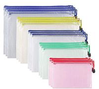 STARVAST - Confezione da 15 buste portadocumenti, chiusura con zip, 5 misure diverse, trasparenti, in PVC (A4, A5, B4, B5, B6), per forniture per ufficio e viaggio, 5 colori assortiti