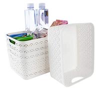 Starvast - Confezione da 5 cestini in plastica, portatile, con motivo a scala di pesce, colore: bianco, con manico per cucina, bagno, camera dei bambini o cameretta dei bambini, 23,9 x 18 x 10,4 cm