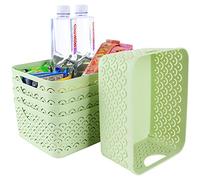 Starvast - Confezione da 5 cestini portaoggetti in plastica, portatile, con motivo a scala di pesce verde, con manico per cucina, bagno, camera dei bambini o cameretta dei bambini, 23,9 x 18 x 10,4 cm