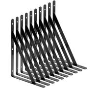 STARVAST - Staffa a parete, 10 supporti triangolari da 90 gradi in acciaio, staffe scaffali 250 x 160 mm, staffa angolare con 50 viti e 20 pezzi, colore: Nero