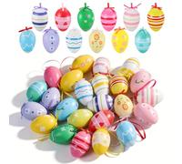 Starvortex 24 Pezzi Uova di Pasqua Decorative, 6cm / 2.36'' Uovo di Pasqua 2026 Plastica da Appendere, Kit Caccia alle Uova di Pasqua, Addobbi Pasquali per Albero, Scuola, Casa, Celebrazione