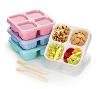 Starvortex Set 4 Contenitori per Snack con 4 Scomparti, Coperchio Trasparente, Include Cucchiai e Forchette, Scatole Alimentari Riutilizzabili per Frutta, Noci, Caramelle, Merenda - 4 Colori
