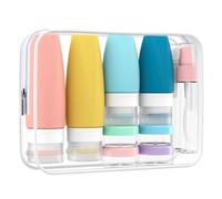 Starvortex Set da 18 Bottiglie da Viaggio in Silicone per Toeletta, Contenitori per Shampoo e Cosmetici, Flaconi Spray per Liquidi, Mini Bottiglie in Plastica, Beauty Case Trasparente in PVC per Aereo