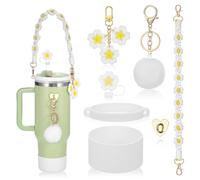 Starvortex Set di Stanley Cup Accessori, 7 Pezzi Include 1 Copri Cannuccia, 2 Manicotto in Silicone, 1 Cinturino, 3 Charms Decorativi, per Stanley Cup 40oz & 30oz (Bianco Avorio)